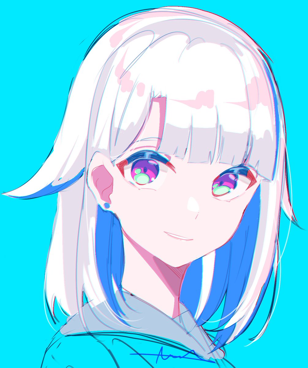 lize helesta 1girl solo smile blue background bangs looking at viewer white hair  illustration images