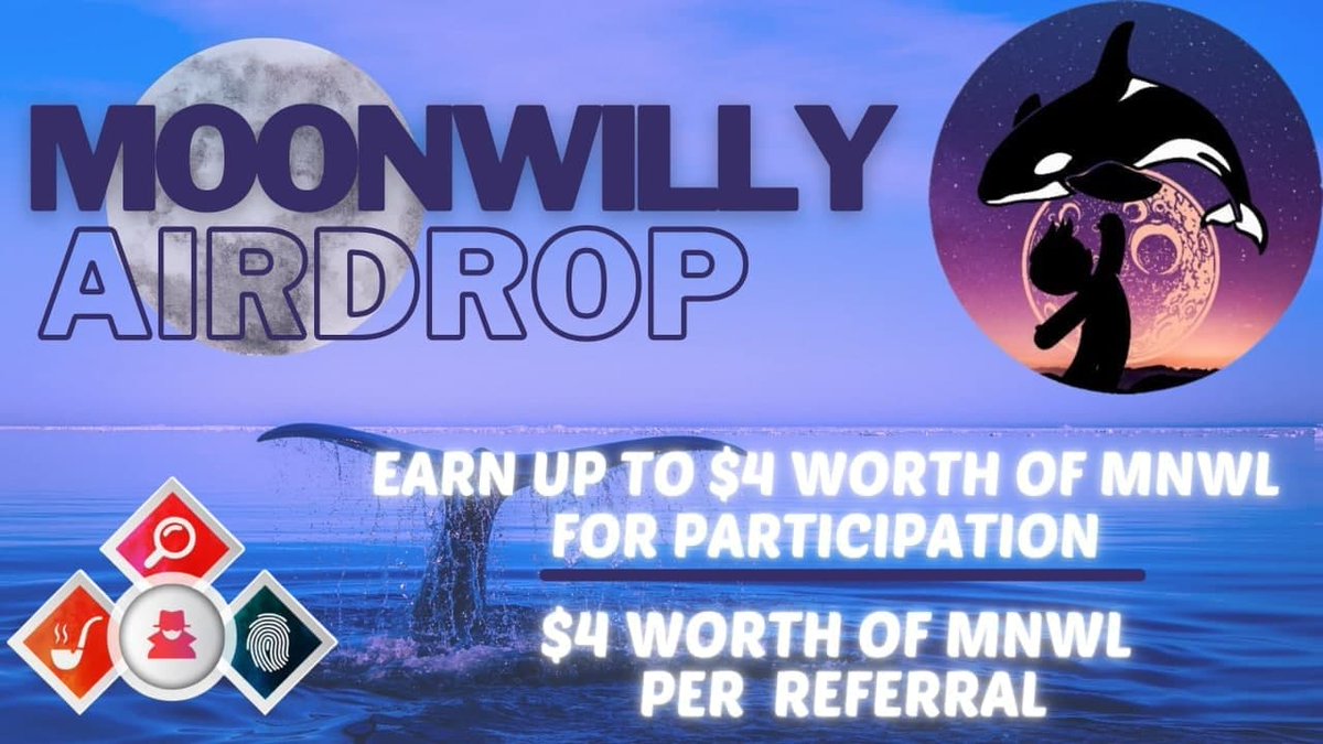 🔍 New #Airdrop: MoonWilly

💲 Reward: Up to $4 worth of MNWL + $1 worth of MNWL per referral 

🔴 Start the airdrop bot: t.me/MoonWillyAirdr…

🔘 Do the tasks on the bot &amp; submit your data.

🔘 Details: youtu.be/neUwgZdNcDc

#AirdropDetective #Bitcoin #BSC #MoonWilly #MNWL