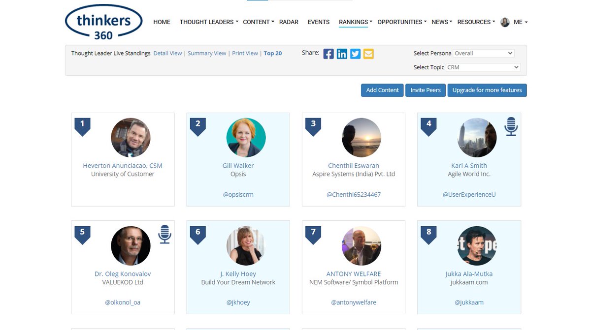 thinkers360's tweet image. #CRM Thought Leader &amp;amp; Influencer Leaderboard (Live)

To view or participate (free)  thinkers360.com/tl/users/signup

#ThoughtLeadership #InfluencerMarketing #Business

Feat. @opsiscrm @olkonol_oa @jkhoey @EdwinBest @Paramitadigital @pdorrington @anikadas @george_affleck