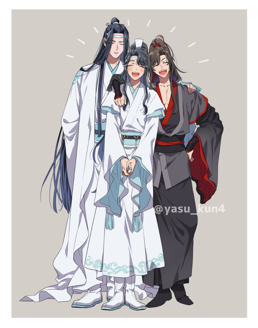 multiple boys closed eyes smile long hair black hair chinese clothes hat  illustration images