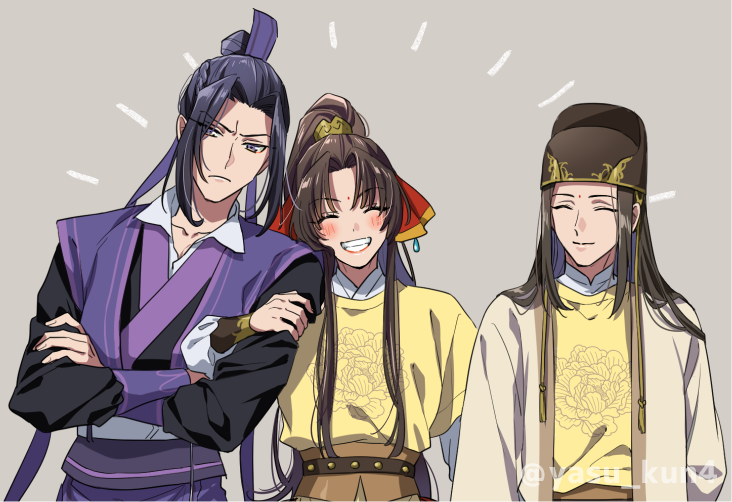 multiple boys closed eyes smile long hair black hair chinese clothes hat  illustration images