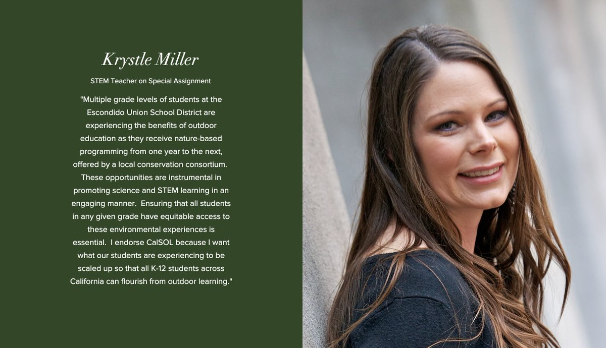 escondidocreek's tweet photo. Conservancy Board Member (&amp; Teacher of the Year!), Krystle Miller tells us why #outdooreducation is instrumental for students. Learn more &amp; support the efforts of #CalSol at: https://t.co/w6OENKLOL0 https://t.co/lGI6ljVUQv