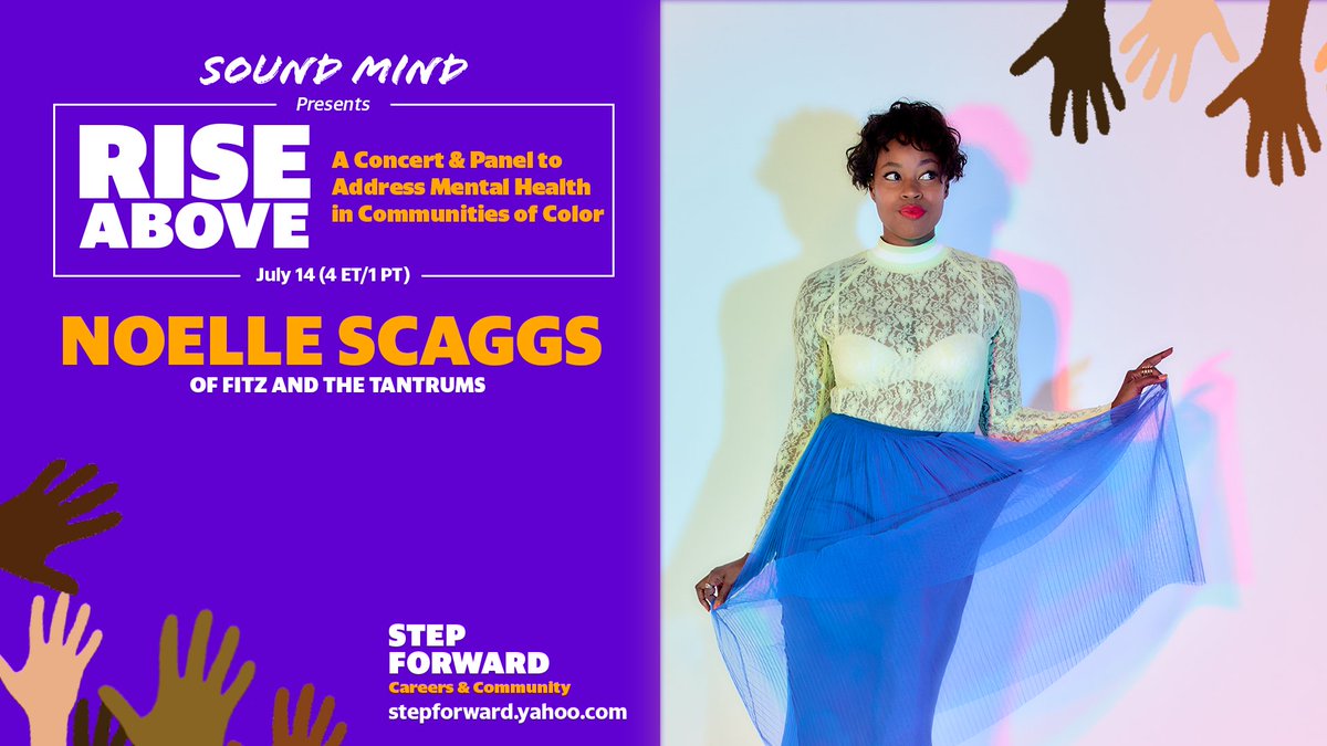 soundmind_live's tweet photo. Tune in on 7/14 at 4pm ET to watch @noellescaggs, @Mike_Eagle &amp; @MILCKMUSIC on "Rise Above," a virtual event to address the mental health crisis in communities of color. It's part of #YahooStepForward in conjunction with #BIPOCMentalHealthMonth. Register: https://t.co/dDFQz2BE3M https://t.co/ukhC4RY4a0
