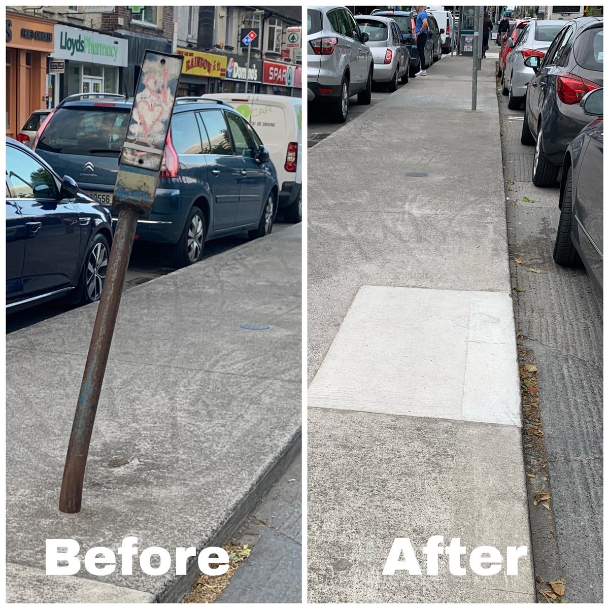 👉 I asked the Council to remove the redundant electric power point at the 17 shops on the Cabra Road. The power point was originally in place to power a mobile library that used to be parked there before Cabra library was built many years ago. The less clutter the better!