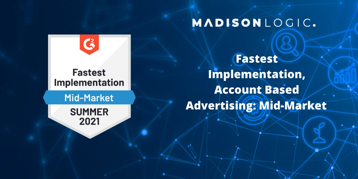 Thank you to our incredible clients and amazing support team for helping us earn Fastest Implementation for Account-Based Marketing: Mid-Market in the G2 Summer 2021 Report!

Learn more: bit.ly/34ktTSB 
#g2 #madisonlogic #customersfirst