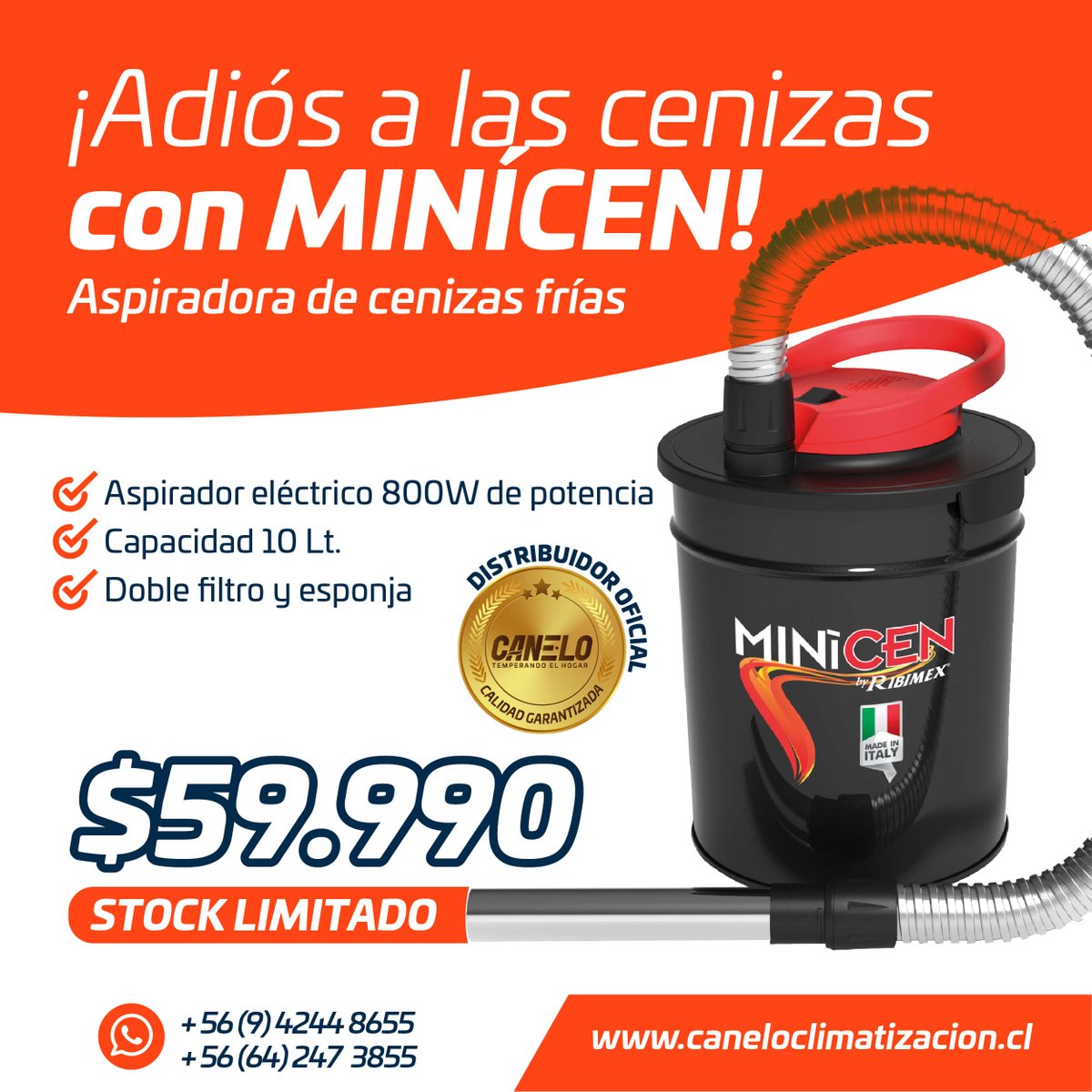 Aspirador de cenizas Ribimex Minicen