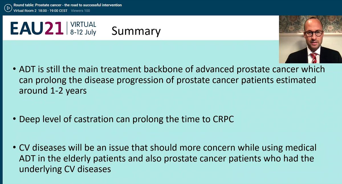 #EAU21PatientDay

Roundtable, chaired by <a href="/heinvanpoppel/">Hein Van Poppel</a> and Eamonn Rogers: The Road to Succesful Intervention
Discussion with <a href="/amerseburger/">Axel S. Merseburger</a> about #AndrogenDeprivationTherapy as a treatment option.

<a href="/Uroweb/">European Association of Urology (EAU)</a> <a href="/europa_uomo/">Europa Uomo</a> #EAU21 #EAUPI