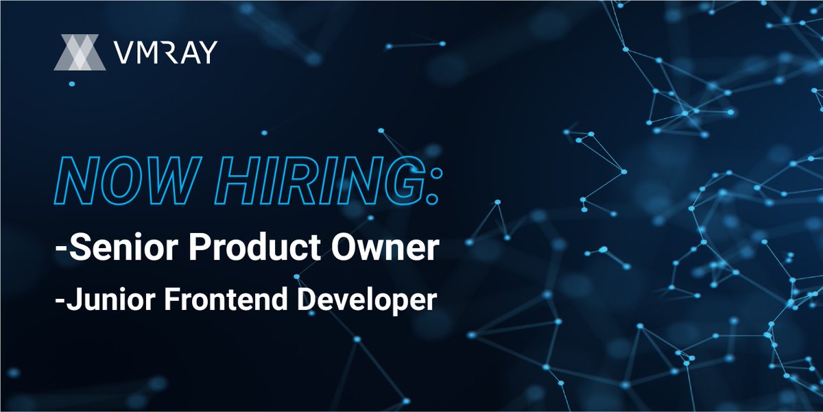 vmray's tweet photo. We're hiring! We are looking for talented people like yourself to fill some key positions. Visit https://t.co/u1Kil1WKeZ to apply! ⬇️🚀

https://t.co/gwEbU9DfAc

https://t.co/VNNDCOXYFG

#cybersecurity #infosec #DFIR #jobsearch #software  #jobs #workfromhome #tech #hiring #work https://t.co/k2RCLzVzs6