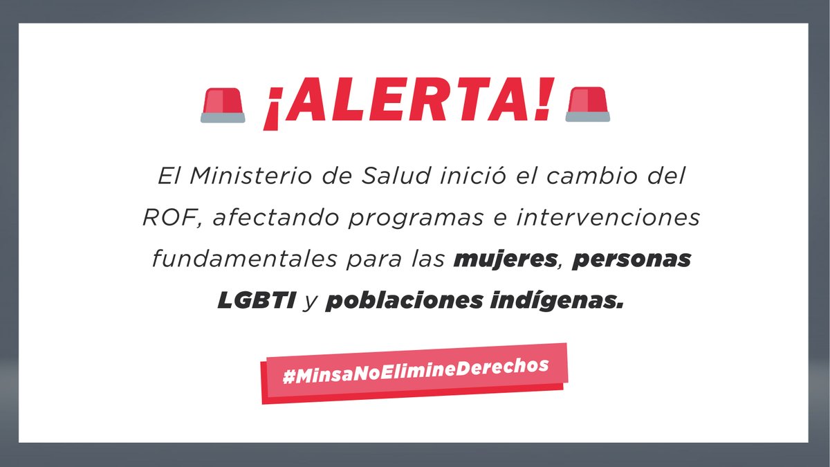 promsex's tweet image. 🚨 URGENTE 🚨 #MinsaNoElimineDerechos 
El Ministerio de Salud (@Minsa_Peru), pretende desconocer los derechos sexuales y reproductivos de las mujeres, personas LGBTI y poblaciones indígenas.
¡No lo permitamos! #UgarteNoDejesEseLegado @ougarteu