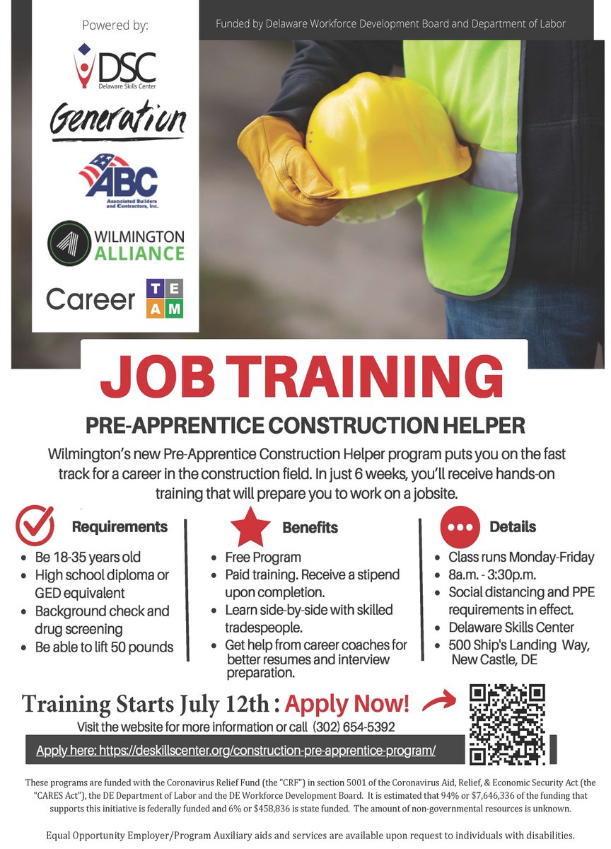 The Construction Pre-Apprentice Program is still looking for participants! Training starts July 12th. Apply now! buff.ly/3qpwAwV 

#JobTraining #ConstructionJobs #ConstructionField #ConstructionTraining #StartYourCareer #WorkforceDevelopment