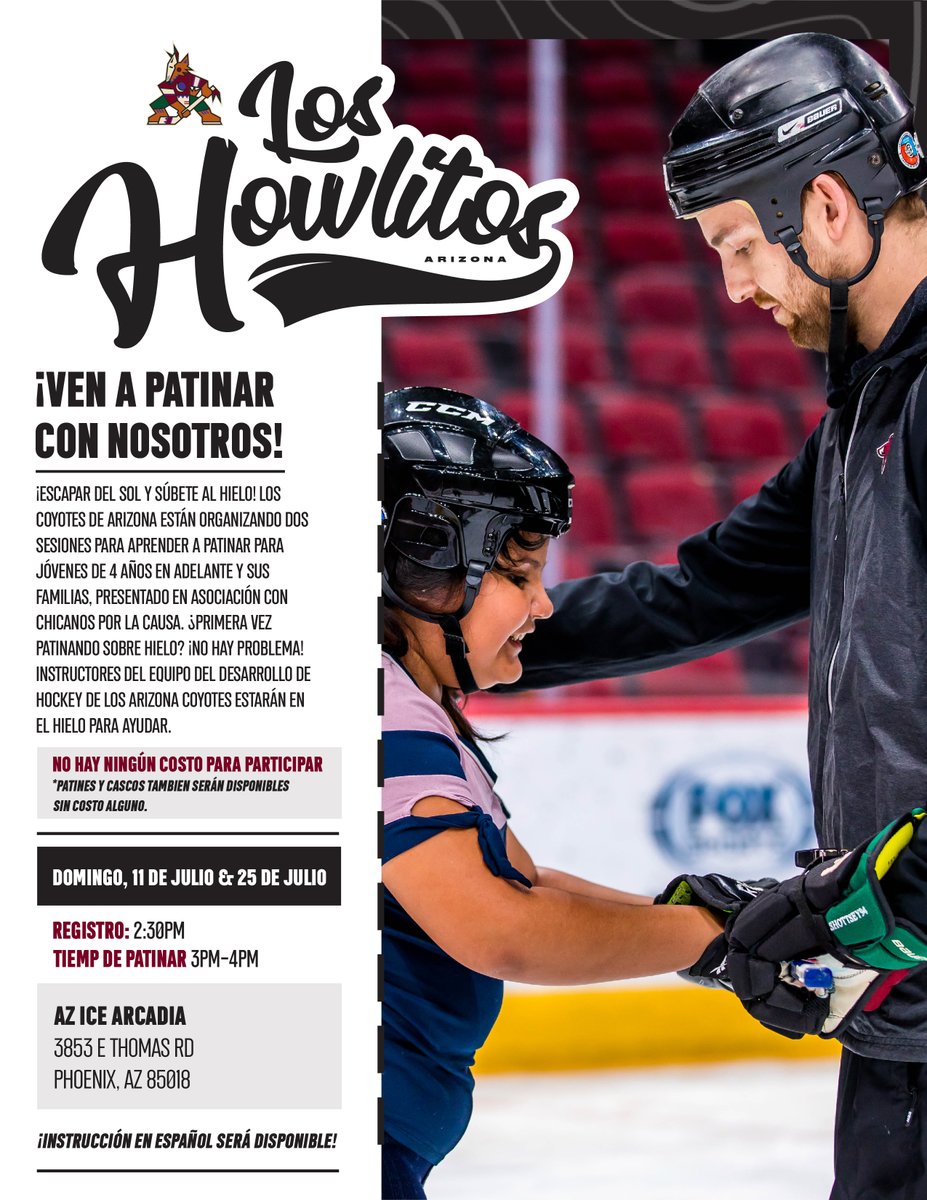 LosYotes's tweet photo. ¡Ven a patinar con nosotros!

#LosYotes están organizando dos sesiones para aprender a patinar para jóvenes de 4 años en adelante y sus familias con @CPLCdotOrg a @AZIceArcadia en 11 y 25 de Julio a las 3 p.m. 🏒 https://t.co/EJUbv6c0AJ