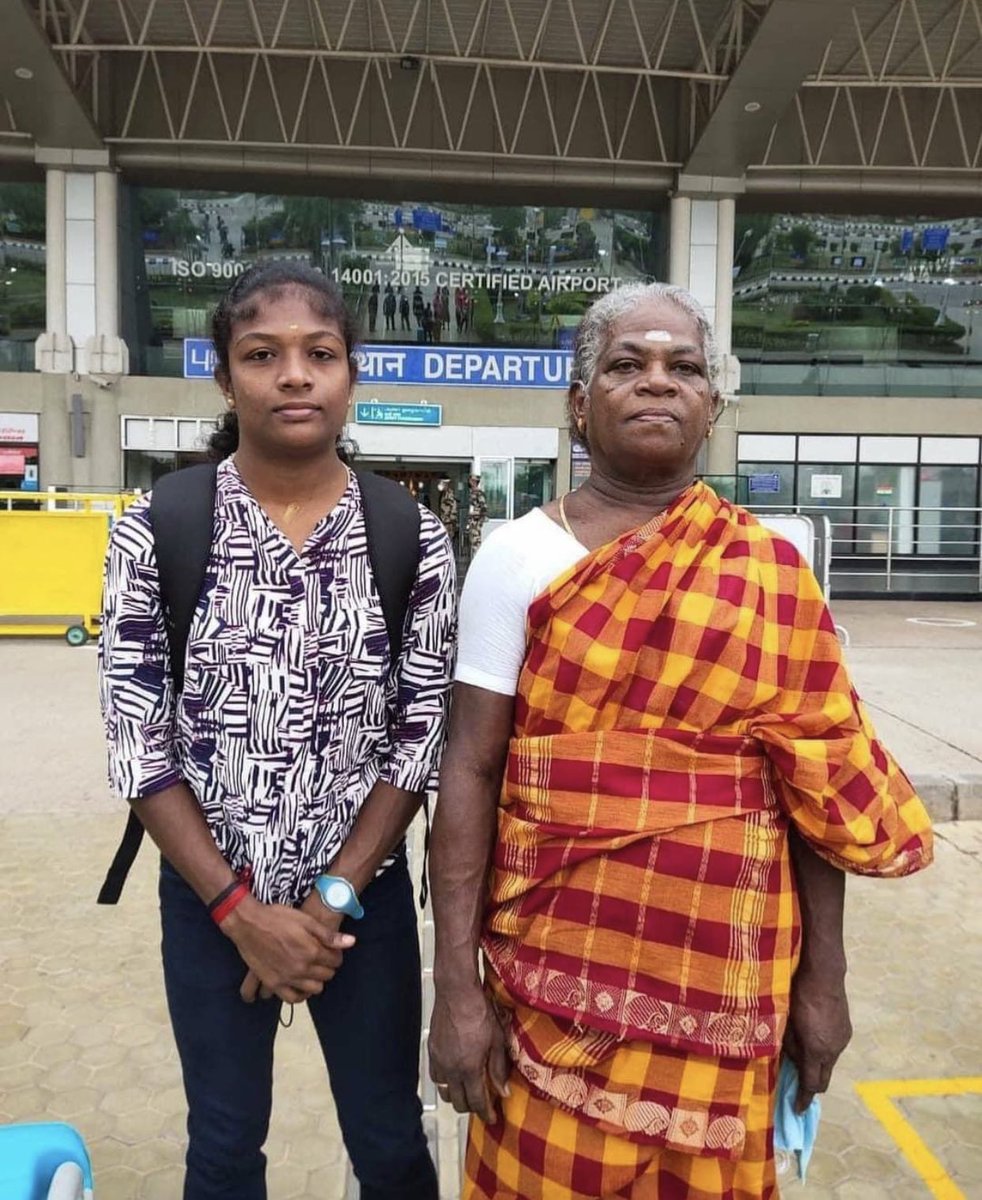 sumitsaurabh's tweet photo. The girl is Revathi from Madurai.
She lost her Father &amp; Mother while she was in Class IV. She was Raised by her grandmother,standing with her in the picture. 

V. Revathi at 23 is selected to represent India at the #Tokyo Olympics in the mixed relay event. More power to you Girl. https://t.co/4GLK1c0hsc