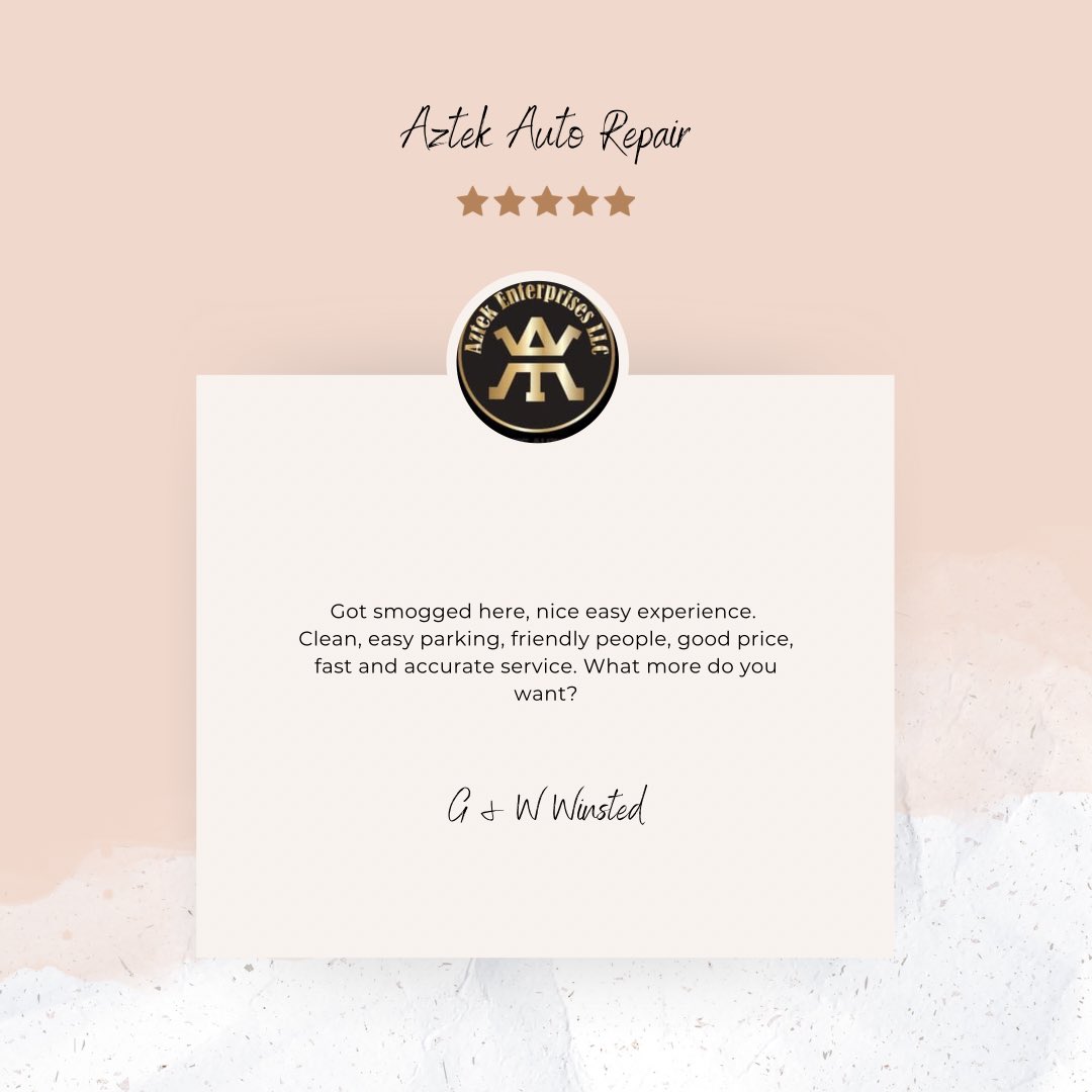 AztekAutoCA's tweet photo. Thank you Mrs Winsted for your 5 ⭐️ review.  The Aztek team are grateful for your kind feedback!

#Aztekautorepair #asecertified #asemastertechnician #smallbusiness #car #carrepair #repair #fremont #newark #unioncity #hayward #tallermecanico #5starreview #weloveourcustomers https://t.co/zsMQWYU0Vp