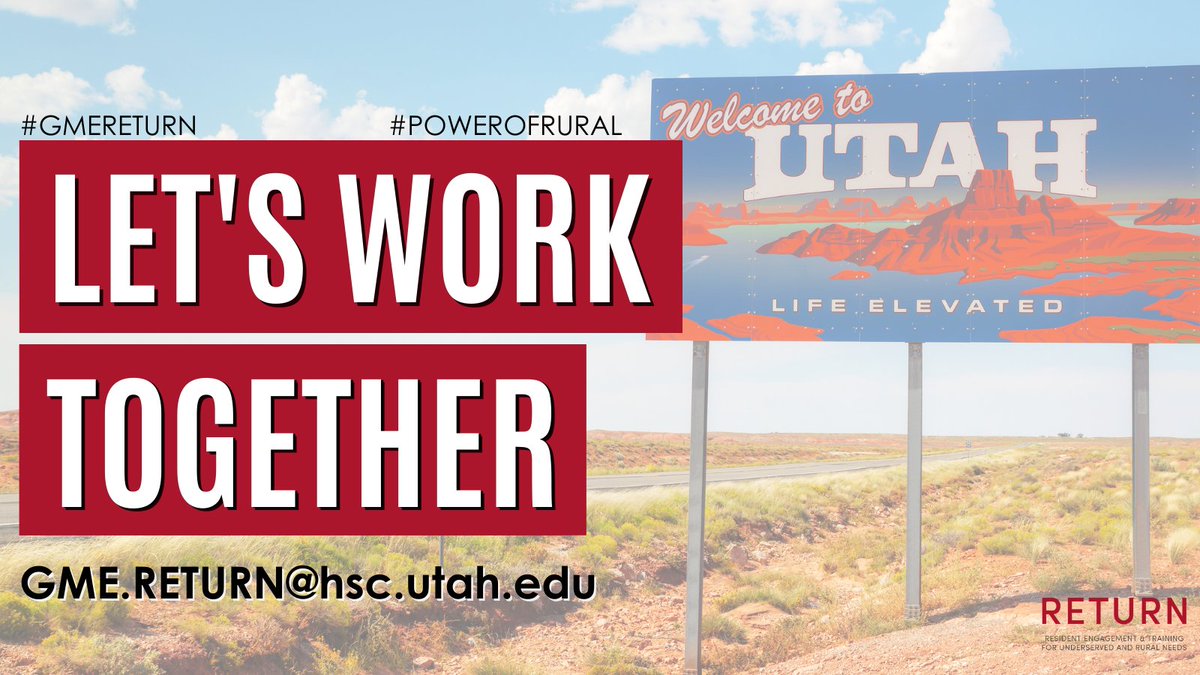 GMERETURN's tweet photo. We are excited to continue growing &amp; expanding our RETURN initiatives in AY22 &amp; beyond. Interested in going on a RETURN rotation, getting your GME program involved or want to become a community partner site? Let's connect, email us: gme.return@hsc.utah.edu
https://t.co/6PM4u7W6rt https://t.co/kx6uLOhuVq