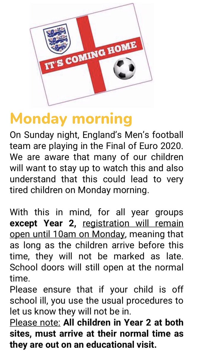 Today’s newsletter included lots of important information. If you have not picked it up via email, it can be found on our website …marysite-prod-sorted.s3.amazonaws.com/somers-park-an… This extract may be particularly relevant if you have been swept up by Euro football fever! ⚽️ ⚽️ ⚽️ ⚽️ #itscominghome 🏴󠁧󠁢󠁥󠁮󠁧󠁿