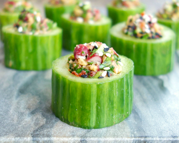 July is National Culinary Arts month!  Paisley Farm Sesame-Sriracha Stuffed Cucumber Cups are a colorful bite of flavor that will have you feeling like a chef in your own kitchen.🧑‍🍳#foodart #fresh #recipe 
📲paisleyfarmfoods.com/recipes/sesame…