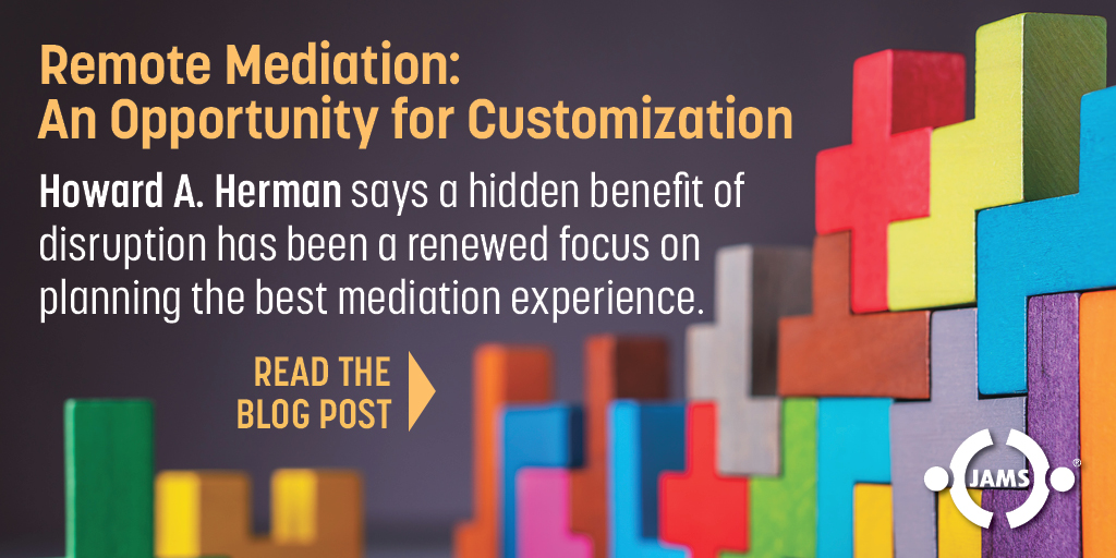 JAMSADR's tweet photo. Remote #mediation has presented an opportunity to rethink the mediation process and brings a welcome change to typical daily patterns.
https://t.co/rULAt0O7eR
#DisputeResolution #ADR #VirtualADR #Arbitration https://t.co/rT5OtgZNS1