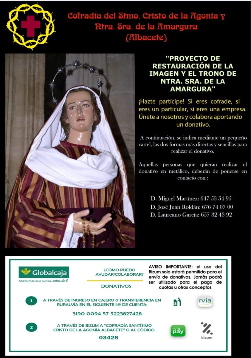 RESTAURACIÓN DE LA IMAGEN Y EL TRONO DE NTRA. SRA. DE LA AMARGURA

Únete a nosotros y colabora aportando un donativo 😊