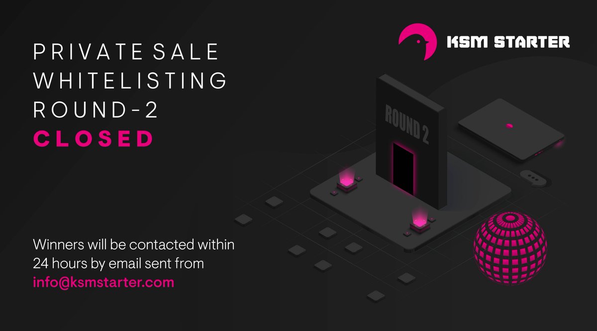 KarusStarter's tweet photo. KSM Starter private sale whitelist - Round 2 has now been closed.

Winners will be randomly picked by Gleams lottery tool. An email will be sent out within 24 hours to all of the winners confirming their win, followed by a SAFT. Thank you for participating.

$KST https://t.co/lRkdcXpEKJ