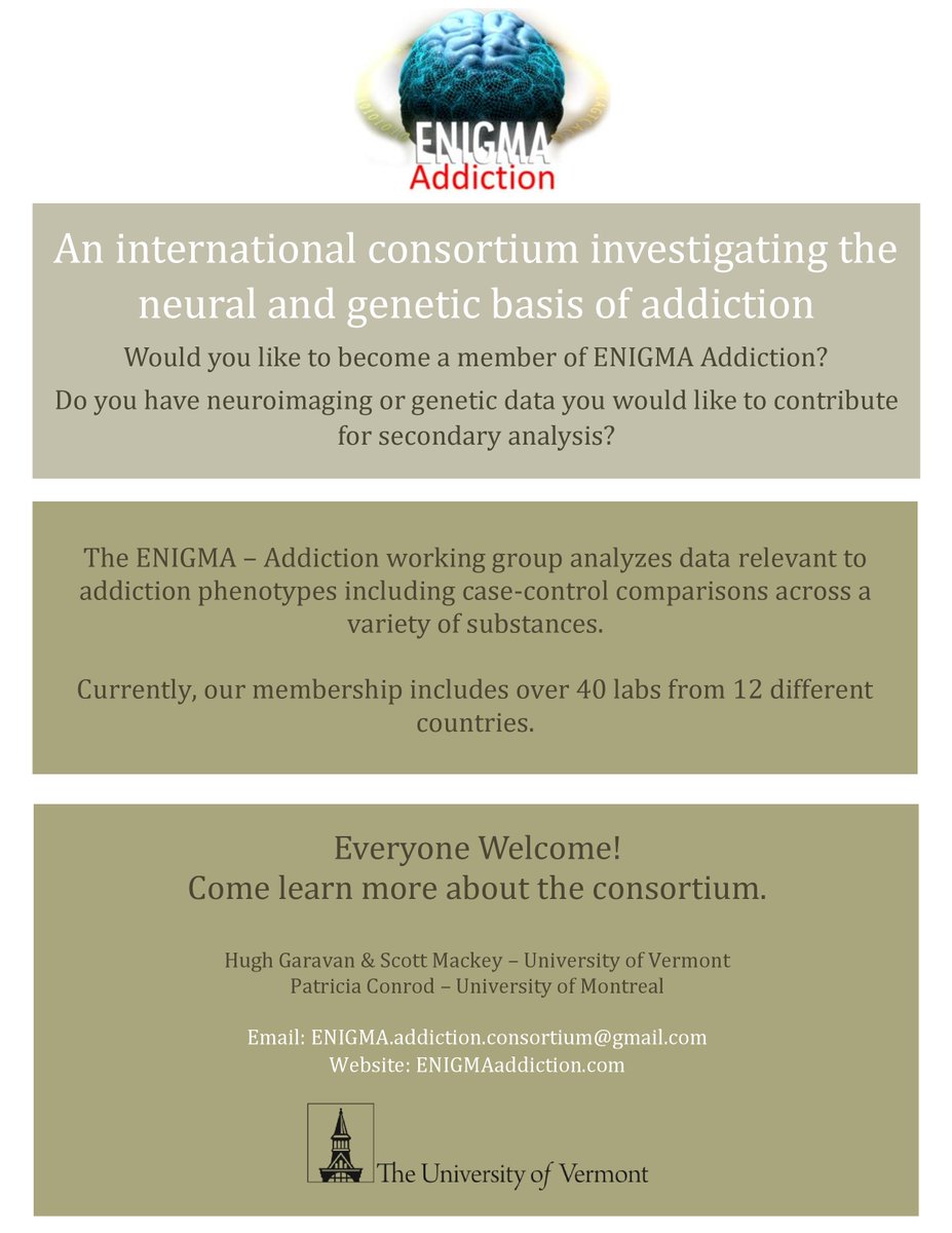 ENIGMA_ACRI's tweet image. Do you have #neuroimaging or #genetic data to contribute for secondary analyses? You could become a member of @AddictionEnigma, an international working group of @enigmabrains that collects data relevant to #addiction phenotypes across substances. See flyer for further info👇