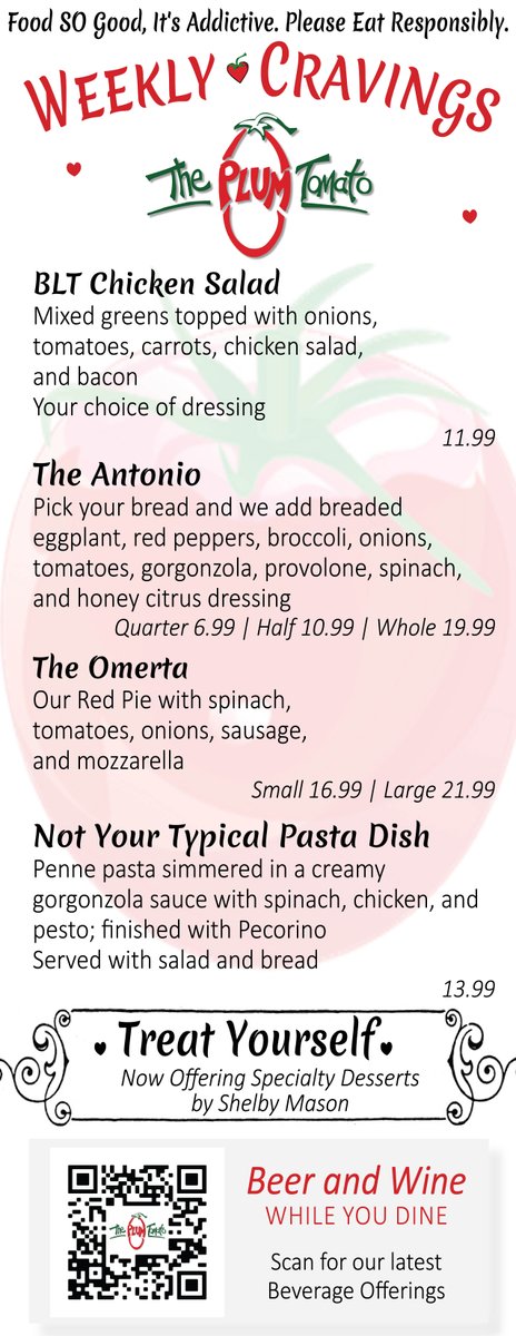 It's Pizza Friday! Check out the latest #weeklycravings here >>>
.
.
.
#theplumtomato #itsaddictive #foodislove #getinmybelly #colchesterct #salemct