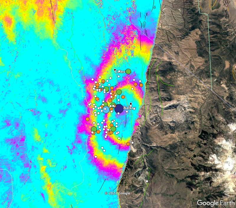 AktifTektonik's tweet image. Dün Kaliforniya-Nevada sınırında meydana gelen Mw 6.0'lık depreme ait ilk  #interferogram
