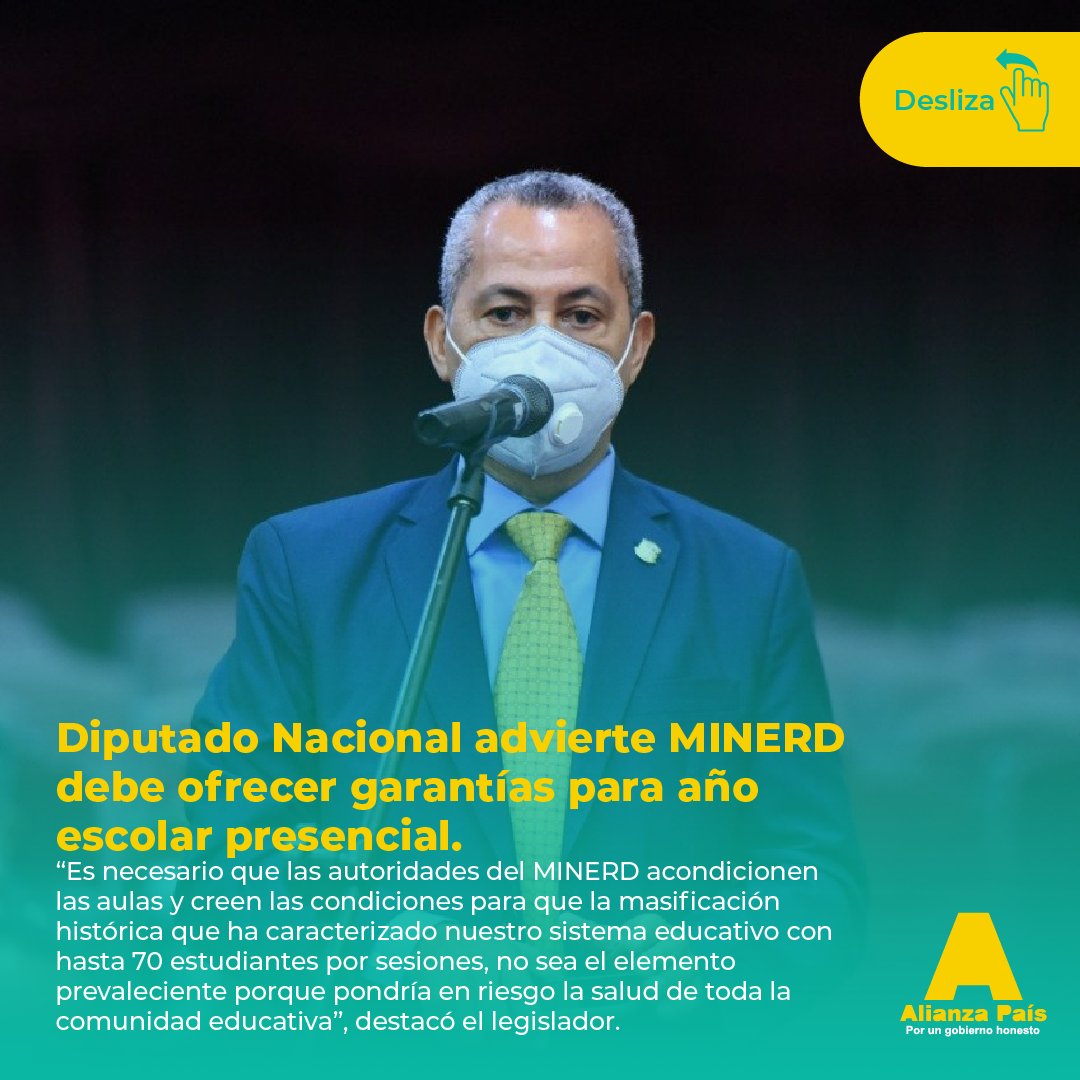 AlianzaPaisRD's tweet photo. 📰 "Diputado Nacional advierte MINERD debe ofrecer garantías para año escolar presencial".
#AlianzaPaísRD #PedroMartínez #ClasesVirtual #Covid19 https://t.co/R3SC90LWys