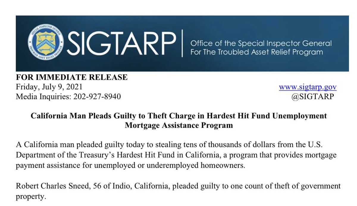 A California man pleaded guilty today to stealing tens of thousands of dollars from the U.S. Department of the Treasury’s Hardest Hit Fund in California. <a href="/FBILosAngeles/">FBI Los Angeles</a>. bit.ly/3yGYnfj
