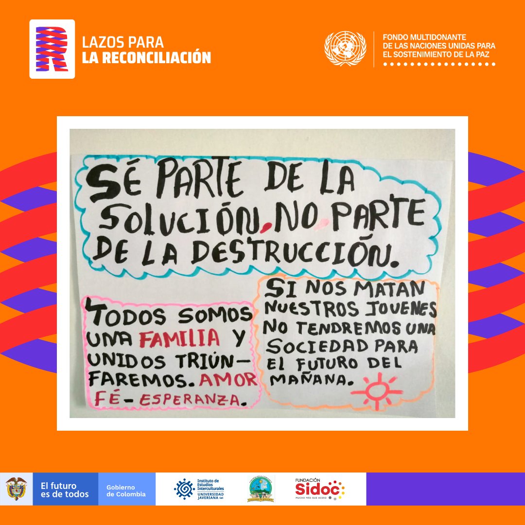 sidocfundacion's tweet photo. "Sé parte de la solución, no de la destrucción". Este ejercicio fue realizado durante el diplomado "Sembrando reconciliación: diálogo social y construcción de paz territorial para incidencia comunitaria" dictado por @IEI_PUJ en el proyecto #LazosParaLaReconciliación https://t.co/zUIKLRq8te