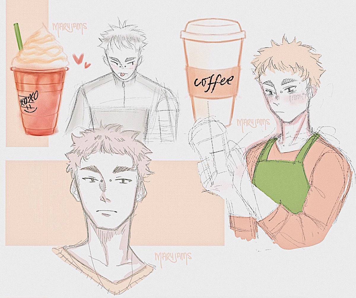YorkU_YAMA's tweet photo. Welcome to Fanart Friday, when we post artwork created by members of YAMA! This week's art is by Maryam A. (@maryamlostctrl on Instagram) for the Coffee Shop AU art prompt. Want to see your art here? Share your art in our Discord and you may be chosen for the next Fanart Friday! https://t.co/qlT5ANcgKv
