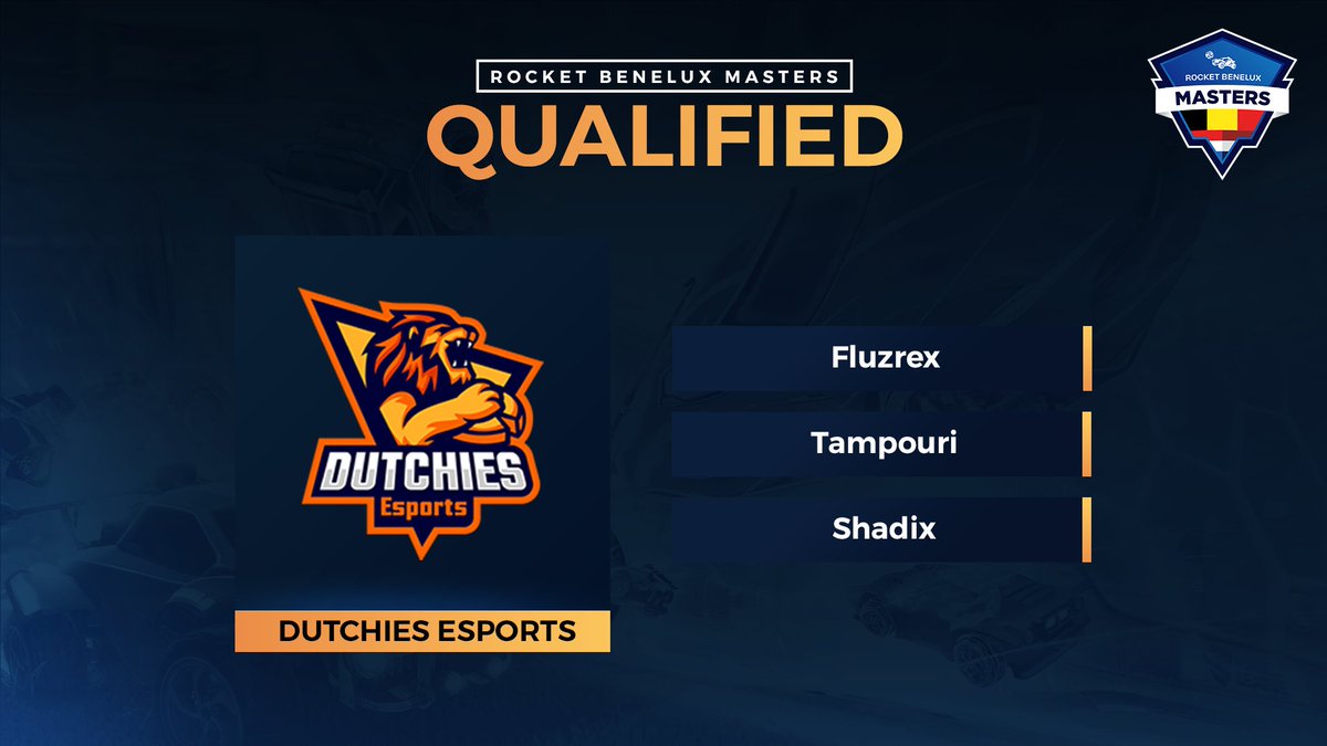 HET IS ZE GELUKT!!! 🦁

The one and only <a href="/DutchiesEsports/">Dutchies Esports</a> speelt echt een fantastische Qualifier en kwalificeert voor de Rocket Benelux Masters! 🔥

🏅 <a href="/fluzrex/">FluzrexRL</a> 
🏅 <a href="/TampouriRL/">Tampouri</a> 
🏅 <a href="/shadixrl/">Roland | Video Editor</a>