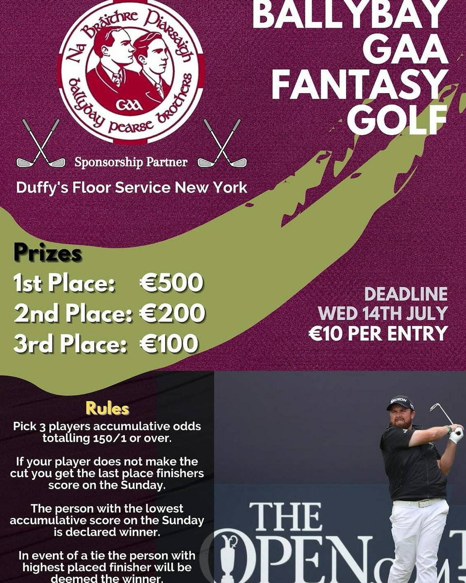 ONLY 5 DAYS LEFT TO REGISTER "The Open Championship Fantasy Golf Competition ⛳🏌️🇱🇻

How's your knowledge of the current in-form Golfers? Will you try your luck on an outsider or choose the old reliables? 🧐

Register: golffantasy.club/PearseBrothers 

All support much appreciated 🙌👏