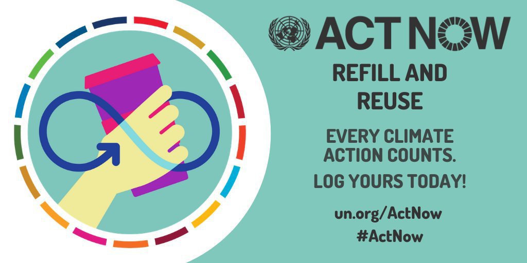 UN's tweet photo. ♻️ Reduce
♻️ Reuse
♻️ Recycle
Take #ClimateAction by making small changes in your daily life to reduce waste. https://t.co/X0Shwfcd3n #ActNow https://t.co/pzkxaRXzuR