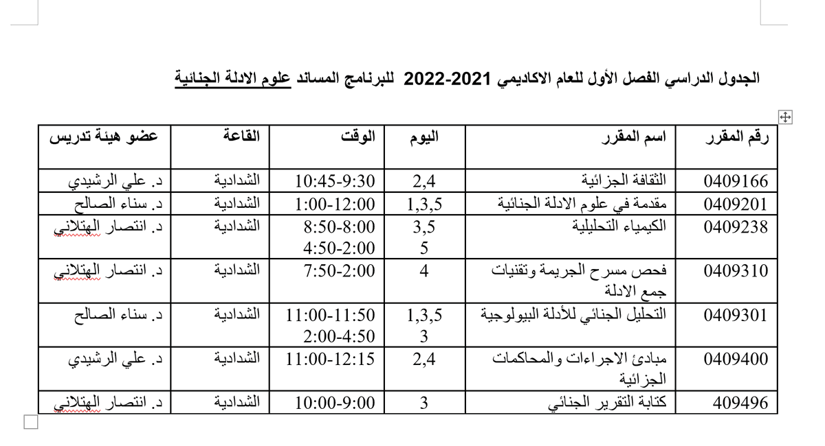 cooipkw's tweet photo. جدول الفصل الدراسي الأول للعام الاكاديمي 2021-2022 
علوم الادلة الجنائية
علوم البيئة
علوم الصحراء والأراضي القاحلة https://t.co/exHYhaQ4Uy