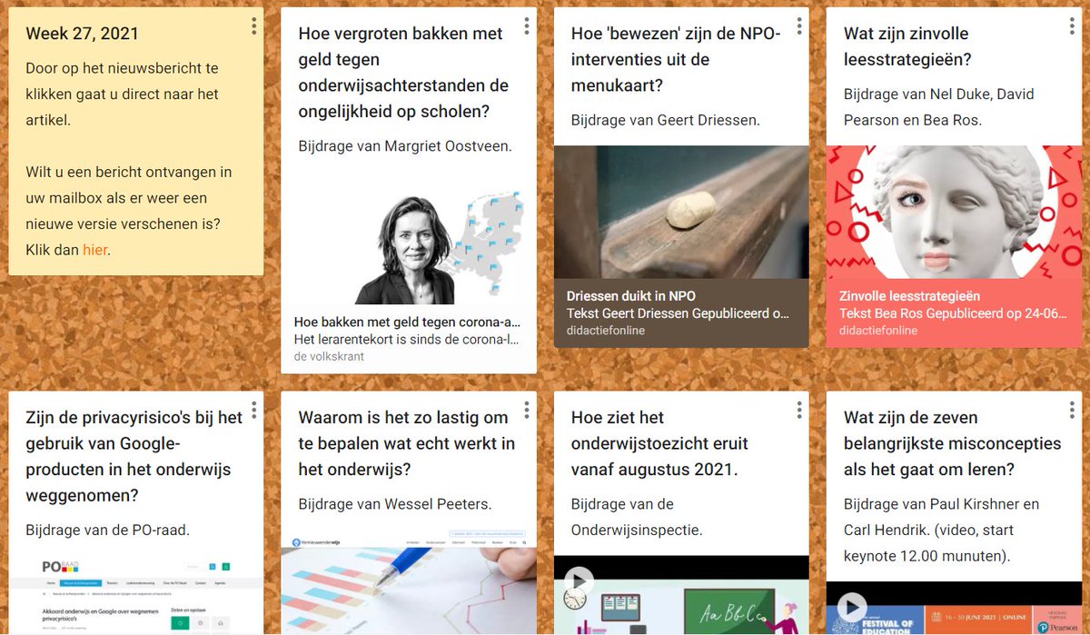 De Leertijd.nl Nieuwsselectie week 27 2021 is verschenen. Wederom met een groot aantal artikelen over onderwijskwaliteit die je niet gemist mag hebben. padlet.com/joscop/nieuwse…. #leertijd #onderwijsnieuws