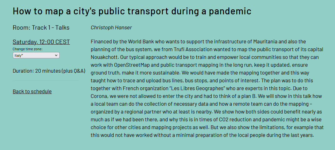 sotm's tweet photo. #StateoftheMap2021 Day 2 will start in 30 min with a talk by @TrufiAssoc about the experience in mapping public transport during the pandemic.

ℹ Learn more about the talk: https://t.co/0nWHgTe169

🎥 Live stream: https://t.co/XXEAvTLi8c

#SotM #SotM2021 https://t.co/tbz9WYoEhT
