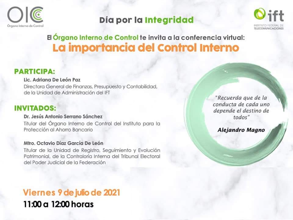 gricelda9mx's tweet photo. El OIC del IFT hoy estuvo de gala, ya que en conmemoración del Día por la Integridad, contamos con 2 excelentes panelistas Dr. Jesús Serrano Sánchez y el Mtro. Octavio Díaz García De León, quienes participaron con sus valiosas ponencias sobre “La importancia del Control Interno” https://t.co/g1qw8Nz9GJ