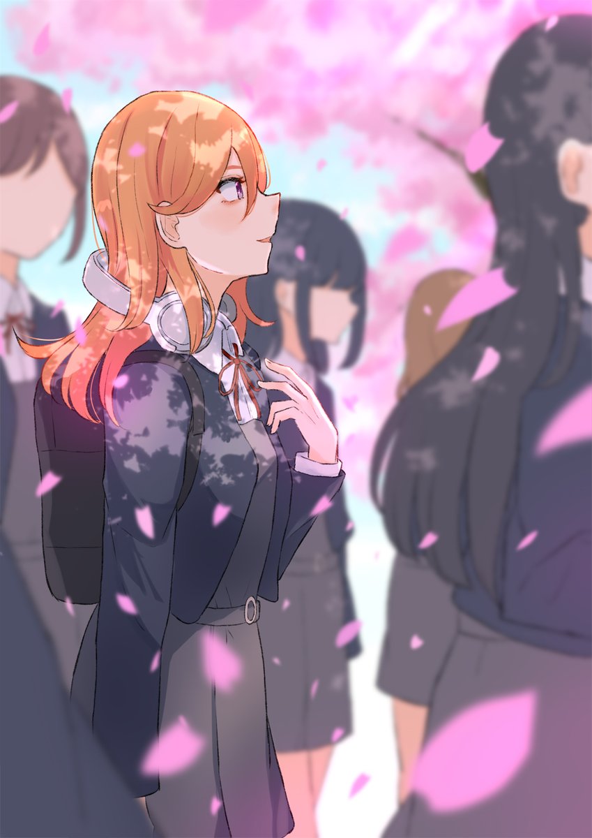 shibuya kanon yuigaoka school uniform school uniform orange hair multiple girls cherry blossoms neck ribbon purple eyes  illustration images