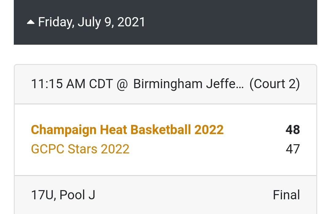 ChampaignHeat's tweet photo. 2022 defeats GCPC Stars 48-47 @PHCircuit #PHThePlatform. 6'8 C @Sam_Bradbury23 14pts/10 Rebs, 5'10 PG @JermontreYoung 10pts/5 stls, 6'3 SF @tezobuckets 8pts/10rebs/3stls, 6'4 G @Dhubb1_ 6pts/3stls,4rebs, 6'3 SF @SaylesMarshawn 6pts/3rebs @PrepHoopsIL @ILLHoopsScoops @MaxHoops3 https://t.co/BHXj4ZgJsp