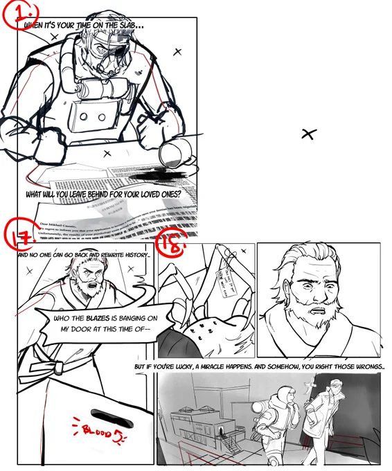 Here are my final panels without the text (among non-final ones) #ApexLegends  I made the first caustic panel in full color before we got to a decision to do it in b&amp;w and I'm very much proud of how it turned out 😊 https://t.co/KydFiHF3Be 