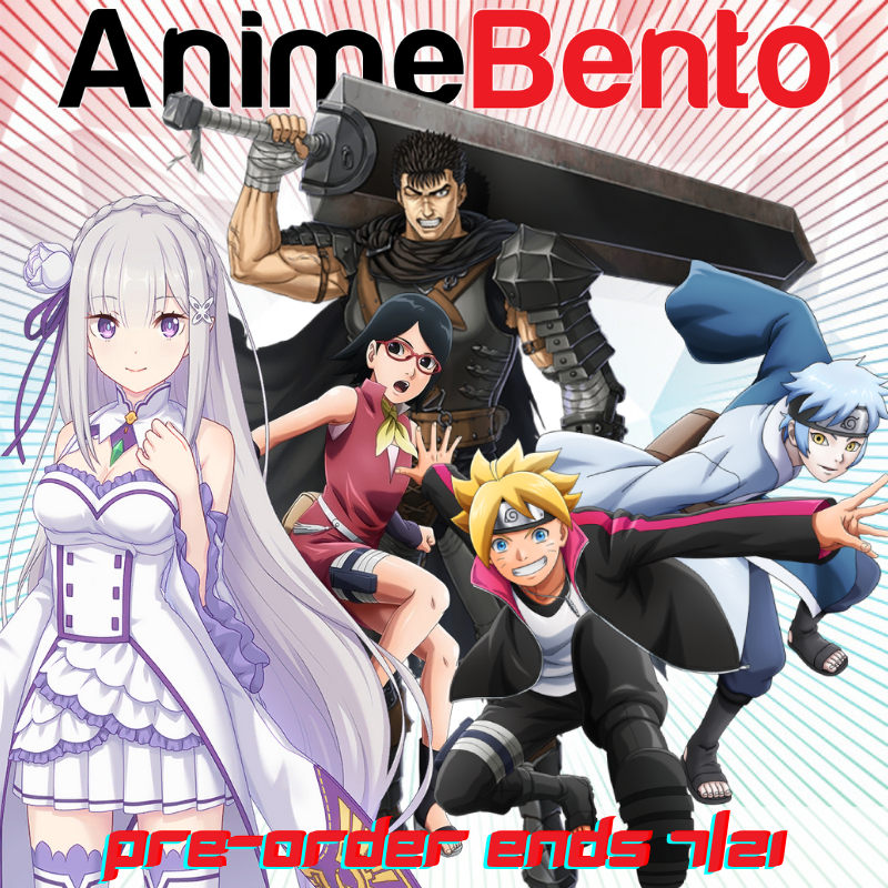 AnimeBentous's tweet photo. July's Anime Bento features some great items from 
#Boruto #ReZero and #Berserk (: Click this link for more information and some exciting Anime News! - https://t.co/XDxj0ihfcc https://t.co/4QcBIX4nQn