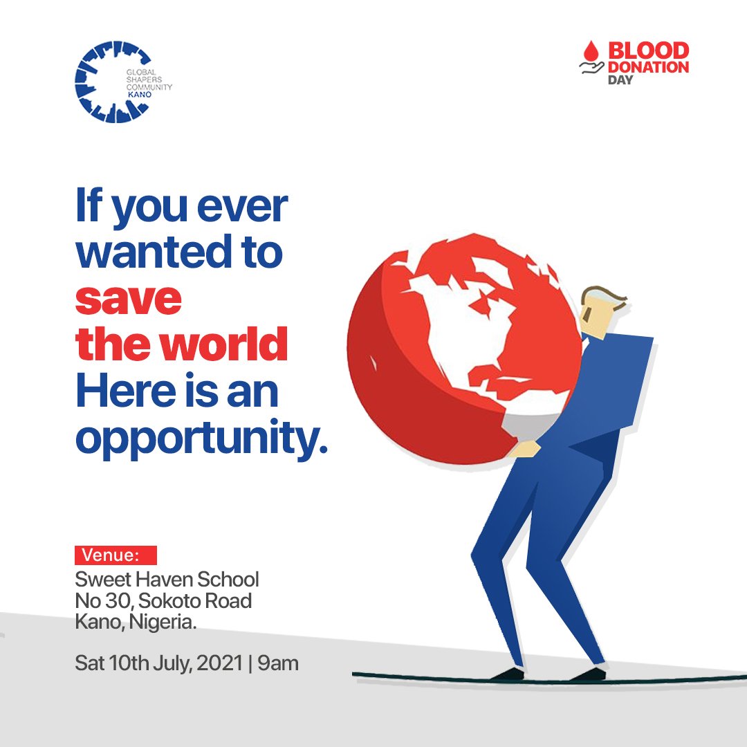 It is more than just donating blood, it is you making the world a better place!💪🏿🌍
@GSCKano
<a href="/GlobalShapers/">Global Shapers</a>
#Blood4All
