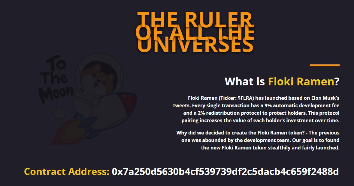 Joaquin Berthold (@joaquinberthold) on Twitter photo 🚀🚀 <a href="/FlokiRamen/">Floki Ramen</a> stealth launched just 24 hours ago! 🚀
🔹Fair launch
🔹Just ~$80K MC and 140+ holders
🔹On Uniswap / ERC-20
🔹Liq locked + Renounced
📊Buy/Chart: dextools.io/app/uniswap/pa…
💬Telegram: t.me/FlokiRamenETH
💻Website: flokiramen.com 🚀🚀 <a href="/FlokiRamen/">Floki Ramen</a> stealth launched just 24 hours ago! 🚀
🔹Fair launch
🔹Just ~$80K MC and 140+ holders
🔹On Uniswap / ERC-20
🔹Liq locked + Renounced
📊Buy/Chart: dextools.io/app/uniswap/pa…
💬Telegram: t.me/FlokiRamenETH
💻Website: flokiramen.com