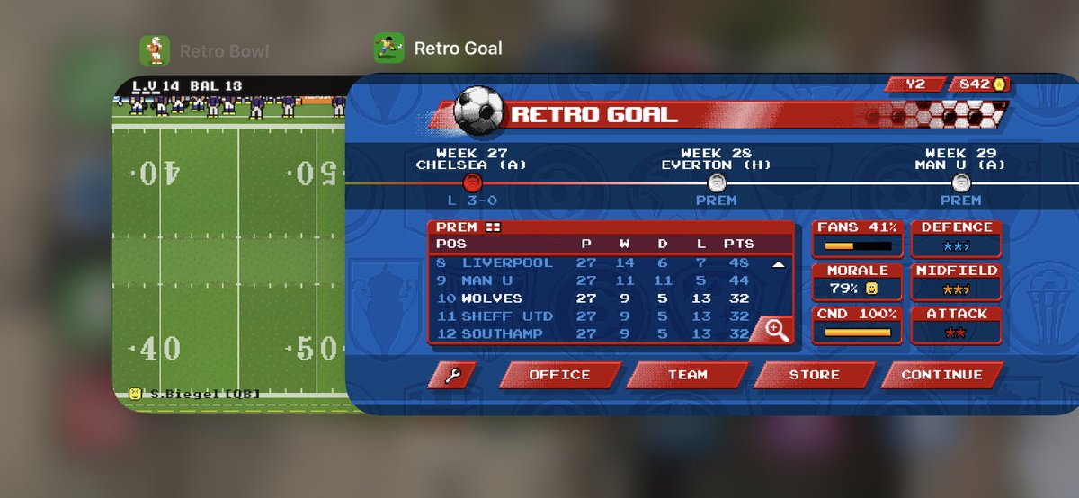 TheCycloneJones's tweet image. When you’re playing @retro_bowl and @newstargames RetroGoal at the same time! Awesome games!