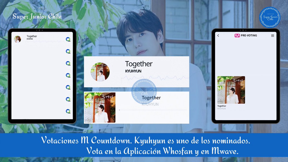 SJFanbaseChile's tweet photo. Kyuhyun está nominado en el programa M Countdown, la votación es uno de los criterios para ganar, podemos apoyarlo votando en Whosfan y Mwave.

Vota ️
🗳️https://t.co/6seOa7tp9y
🗳️https://t.co/ttsL5TPDQX

˗ˏˋ Super Junior Chile ˎˊ˗ 

#KYUHYUN #규현 #Together #SUPERJUNIOR https://t.co/egwJdagXqv