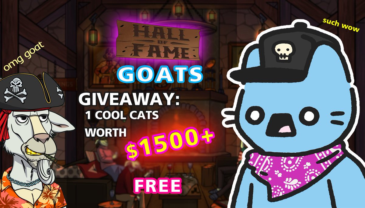 🎁FREE GIVEAWAY🎁

🏆Hall of Fame Goats #NFT🐐is coming🎉

🚨WIN rare #CoolCatsNFT worth $1500+🚨

1️⃣Follow <a href="/goatlodge/">Hall of Fame Goat Lodge</a> &amp; RT
2️⃣Reply with #HOFgoat
3️⃣Tag 2 friends

Ends Wed July 14

more HoF Goat info
discord.gg/HallOfFame
hofgoatlodge.com

 #NFTGiveaways #NFTcollectibles