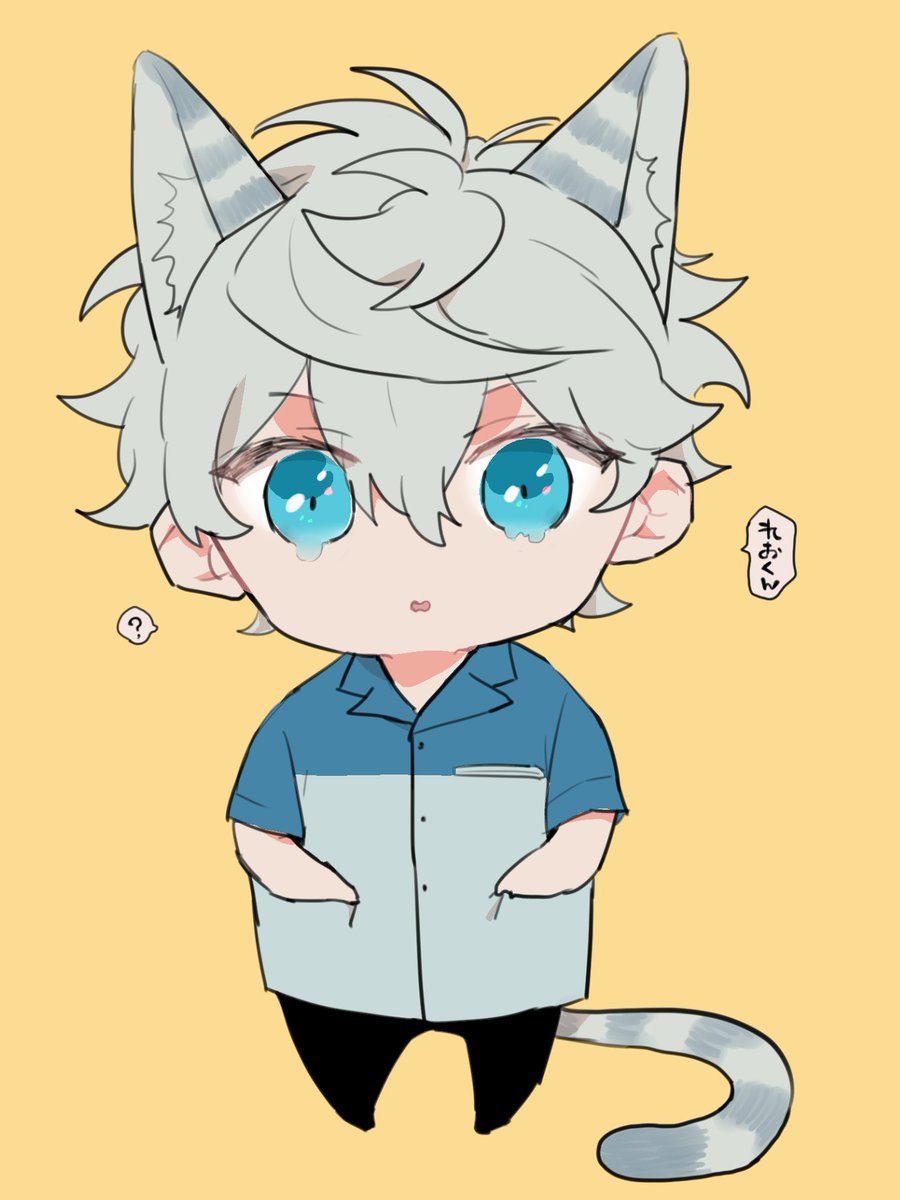 1boy male focus animal ears tail solo blue eyes chibi  illustration images