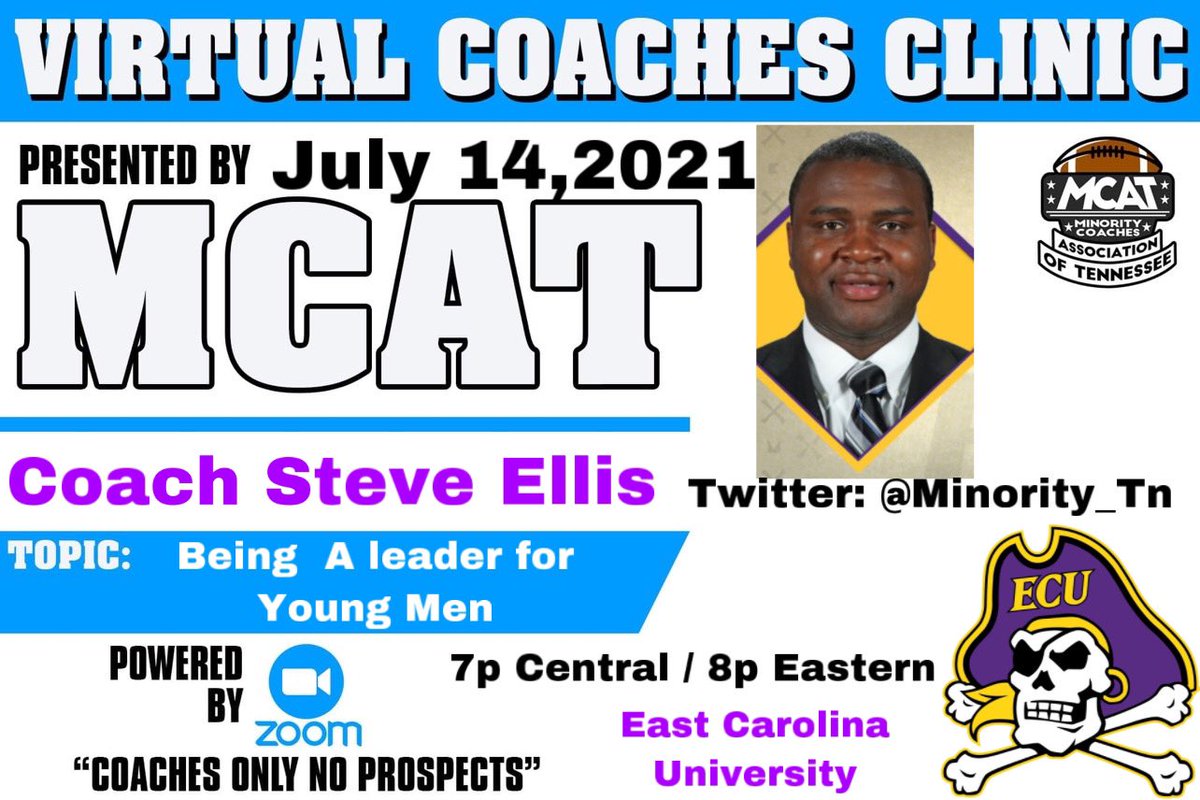 Minority Coaches Association Tennessee. (M.C.A.T) (@minority_tn) on Twitter photo <a href="/ECUPiratesFB/">ECU Football</a> <a href="/CoachSteveEllis/">Steve Ellis</a> we are continuing our great zoom session this month!!!#MCAT #BeGreat #education <a href="/ECUPiratesFB/">ECU Football</a> <a href="/CoachSteveEllis/">Steve Ellis</a> we are continuing our great zoom session this month!!!#MCAT #BeGreat #education