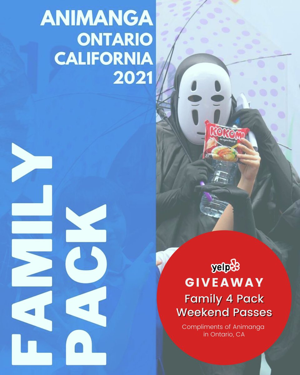 IEYelp's tweet photo. ✨ GIVEAWAY TIME ✨
Animanga is back &amp; they are giving away a family 4-pack of tickets for this year's convention, to a lucky follower, valued at $150! Visit our IG page @ieyelp to enter. https://t.co/jT0Szw3SCx