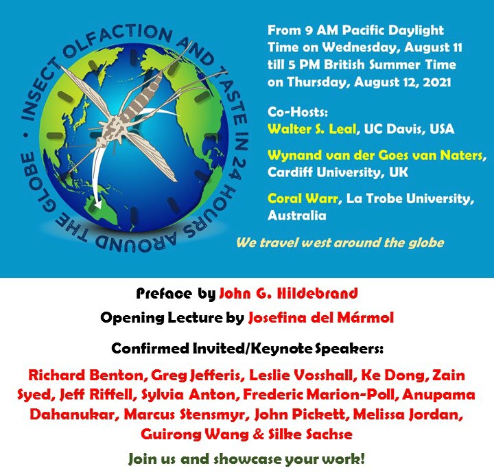 Are you interested in insect olfaction and taste? Join us for this 24 h around the world symposium (Aug 11-12). Access registration here: bit.ly/3hswbXJ  <a href="/bentonlab/">Richard Benton</a> <a href="/leslievosshall/">Leslie Vosshall PhD</a> <a href="/ZainSyed_KY/">Zainulabeuddin Syed</a> <a href="/RiffellLab/">Jeff Riffell</a> @MarcusStensmyr @SilkeSachse &amp; others not on Twitter. <a href="/CoralWarr/">Coral Warr</a>